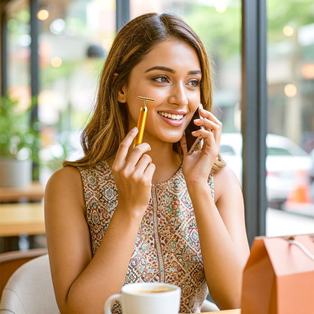 24K Gold Energy Beauty Bar Electric Facial Massage Roller