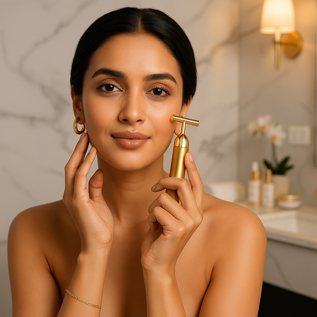 24K Gold Energy Beauty Bar Electric Facial Massage Roller